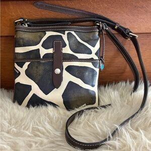 Dooney & Bourke Giraffe Pattern Crossbody Bag - Brown and Cream Leather